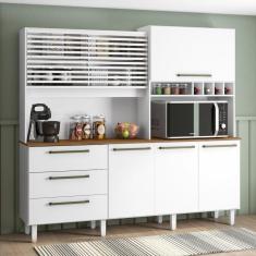 Imagem de Armário de Cozinha 6 Portas 3 Gavetas Mega Branco/Marrom