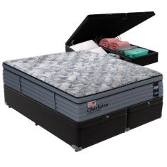 Imagem de Cama Box Baú Preto e Colchão Queen Charlotte Molas Ensacadas Sealy