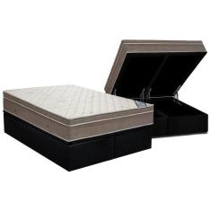 Imagem de Cama Box Baú King: Colchão Molas Ensacadas Ortobom SuperPocket Light Saúde + Base CRC Suede Black(186x198)