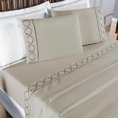 Imagem de Jogo De Lençol Helena Casal 4 Peças Micropercal 400 Fios Ponto Palito Macio - Cáqui