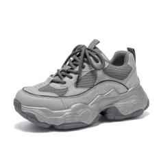 Imagem de BEAU TODAY Tênis grosso para mulheres, tênis fashion feminino, plataforma com cadarço, confortável, couro casual, Cinza escuro, 36