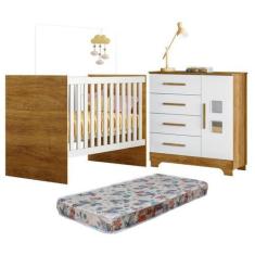 Imagem de Quarto de Bebê com Berço com Colchão Suporte Life 100% Mdf e Cômoda 4 