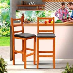 Imagem de Conjunto 2 Banquetas Para Balcão Madeira Maciça Assento Estofado Preto Gal Shop JM