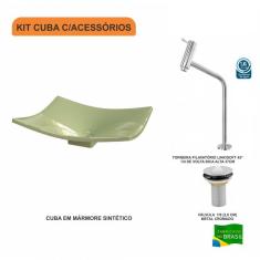 Imagem de Kit Cuba F44 Com Torneira Link 1062 Metal E Válvula 1 Pol. Verde Acqua