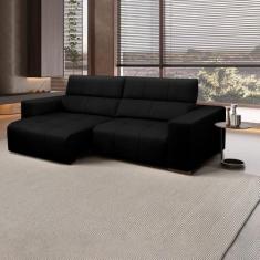 Imagem de Sofá Decorativo Barbosa 5 Lugares Sala de estar 290cm Reclinável e Retrátil Couro Preto G88 - Gran Belo