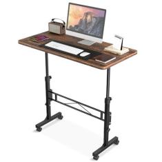 Imagem de Mesa de pé pequena, altura ajustável, mesa de pé móvel com rodas, mesa portátil com rodinhas de 81 cm, mesa de computador pequena, mesa de laptop portátil rústica