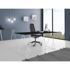 Imagem de Escrivaninha Bela Vista Cavalete Tampo Preto Base Ferro Branco