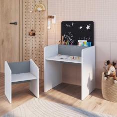 Imagem de Mesa Infantil C/ Cadeira Lousa e Regulagem de Altura Az 99cm - Complet