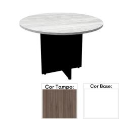 Imagem de Mesa de Reunião Redonda 110 x 110 cm Pé Painel PE25 em MDP Cor Walnut e Base Branca