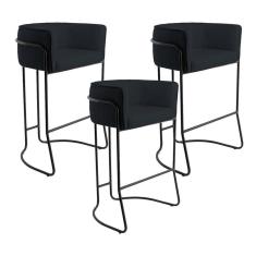 Imagem de Kit 03 Banquetas Fixa Preto Corano Preto C-05