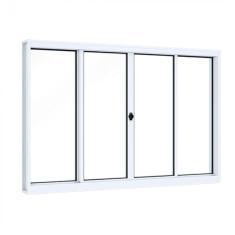 Imagem de Janela de Aço de Correr 100x120cm 4 Folhas com Vidro Liso  Riobras Branco