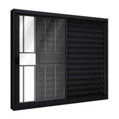 Imagem de Janela de Alumínio Veneziana de Correr Lateral Com Grade 3 Folhas 100x120cm Riobras Preto