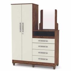 Imagem de Guarda Roupa Com Cômoda 2 Portas Line Moldura Espelho 2002191Es Imbuia