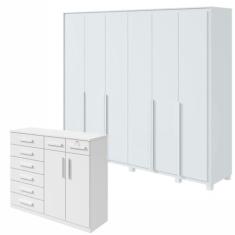 Imagem de Conjunto de Guarda-roupa 6 Portas com Pés Imperatore com Cômoda Toronto Branco