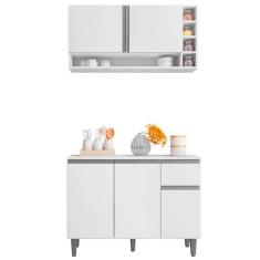 Imagem de Kit Julieta Cozinha Balcão 3 Portas S/ Tampo + Aéreo 2 Portas Branco - Bela Móveis