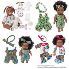 Imagem de Bebê Reborn Negra Morena Boneca Realista Pode Dar Banho Cabelo Cachead