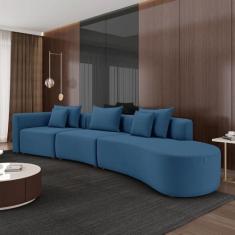 Imagem de Sofá Curvo Decorativo Kimiko 437Cm 5 Lugares Sala de Estar com Chaise Veludo Azul Petróleo G52 - Gran Belo