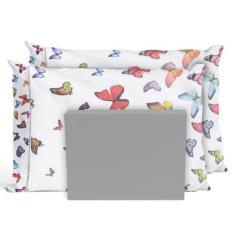 Imagem de Jogo De Lençol Casal Padrão 3 Pçs 200 Fios Borboletas Cinza - Casa Hom