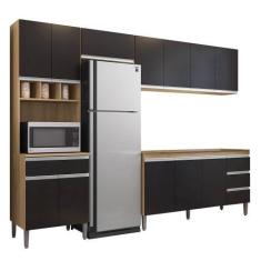 Imagem de Cozinha Modulada 4 Peças Balcão Sem Tampo 160cm Andréia Amêndoa/Preto