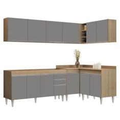 Imagem de Armário de Cozinha Modulado de Canto 6 Peças CP31 Balcão sem Tampo Castanho/Cinza - Lumil