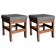 Imagem de Kit 2 Banqueta Puff Estofadas Barcelona Madeira Maciça Suede Cinza CCS