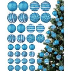 Imagem de Sonwyoung 32 bolas penduradas de Natal, enfeites de bola de pérola de Natal, 3 tamanhos, com glitter, pérola, enfeite de árvore de Natal, enfeites de árvore de Natal, bolas de pérolas para guirlanda