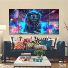 Imagem de Quadro Decorativo Leão Do Universo 140x65 5 peças 5 peças
