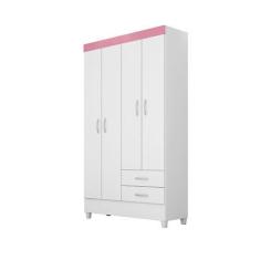 Imagem de Guarda Roupa Roupeiro 4 Portas Júpiter Infantil/Juvenil Branco/Rosa -