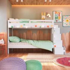 Imagem de Beliche Infantil Para Quarto Com Escadas e Estante 143 cm - Completa Q