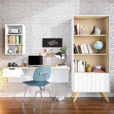 Imagem de Escrivaninha com Estante 3 Prateleiras Tech Link Moov Branco Fosco Tauari Nobre