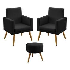 Imagem de Kit 2 Poltronas Decorativas Estofada Nina e Puff Solar Com Rodapé Sued  Aradecor