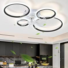 Imagem de Ventiladores de teto de design com luzes e controle remoto, ventilador de teto moderno e silencioso regulável com lâmpada LED, ventilador de teto DC reversível de 6 velocidades com iluminaçã