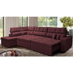 Imagem de Sofá de Canto Retrátil e Reclinável Esquerdo 3,40x2,36m Molas Cama Inbox Espanha Velusoft Vinho