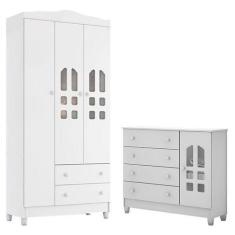 Imagem de Cômoda Selena E Guarda Roupa Infantil New Selena 3 Portas Branco Brilh