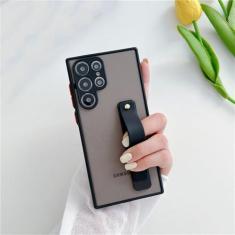 Imagem de Suporte de alça de pulso capa de telefone translúcida para Samsung S24 S23 Ultra S22 S20 S21 Plus FE Note 20 A72 A52 A33 A13 A32 A21S Capa, preta, para A32 4G