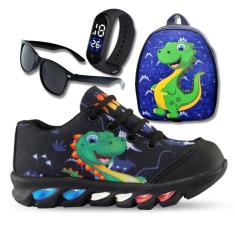 Imagem de Kit Tênis De Led Infantil Menino Masculino Dinossauro + Mochila + Relógio + Óculos-Masculino