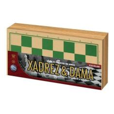 Imagem de Jogo Xadrez E Dama 2 em 1 Tabuleiro De Madeira 56 Peças Brinquedo - Pa