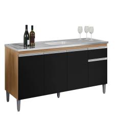 Imagem de Balcão de Cozinha Tatiane 150cm Amêndoa/Preto S/Tampo - AJL Móveis