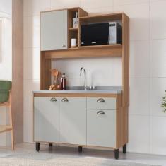 Imagem de Cozinha Compacta com Espaço para Microondas 4 Portas 1 Gaveta 2 Nichos Fernanda Freijo/Arenas