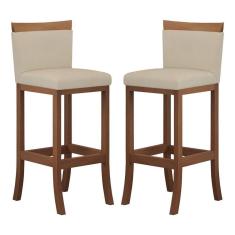 Imagem de Kit 2 Banquetas Média Encosto Estofado 38x92 Cm Ilha Paris Madeira Maciça Castanho Suede CCS