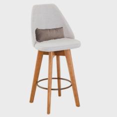 Imagem de Banqueta Alta Maya Giratória Com Encosto Gourmet Linho Bege e Almofada Suede Bege - Aurora Line