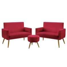 Imagem de Kit 2 Poltronas Namoradeiras Vega Com Rodapé e Puff Solar Sued  Aradecor