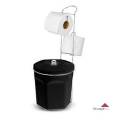 Imagem de Suporte Cromado Porta Papel Higiênico Duplo c/ Lixeira  - Cód 05250