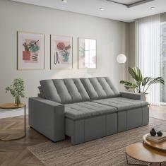 Imagem de Sofá Cama Retrátil e Reclinável 4 Lugares 240cm em Veludo com Molas e Braço Reto Palmeira Cabecasa M Cinza