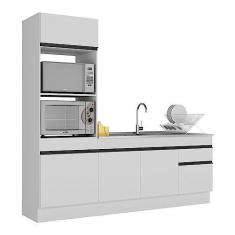 Imagem de Armário de Cozinha Compacta 212cm com Rodapé Veneza Multimóveis V2113 Branco/preto