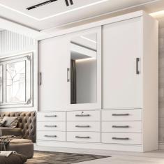 Imagem de Guarda Roupa Casal 3 Portas Com Espelho Central 9 Gavetas Atlanta D Doro Moveis Branco