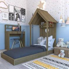 Imagem de Conjunto de Cama com Escrivaninha KitCubos Carvalho - Bramov