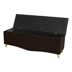 Imagem de Recamier Calçadeira Baú Helena Queen 160 Cm Botão Encapados Pés Palito Suede Marrom Eli Móveis