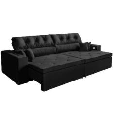 Imagem de Sofá 3 Lugares Smart 2,12 Metros Preto Retrátil Reclinável Tecnologia