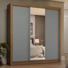 Imagem de Guarda-roupa Casal 3 Portas Correr 4 Gavetas Rústico/Cinza